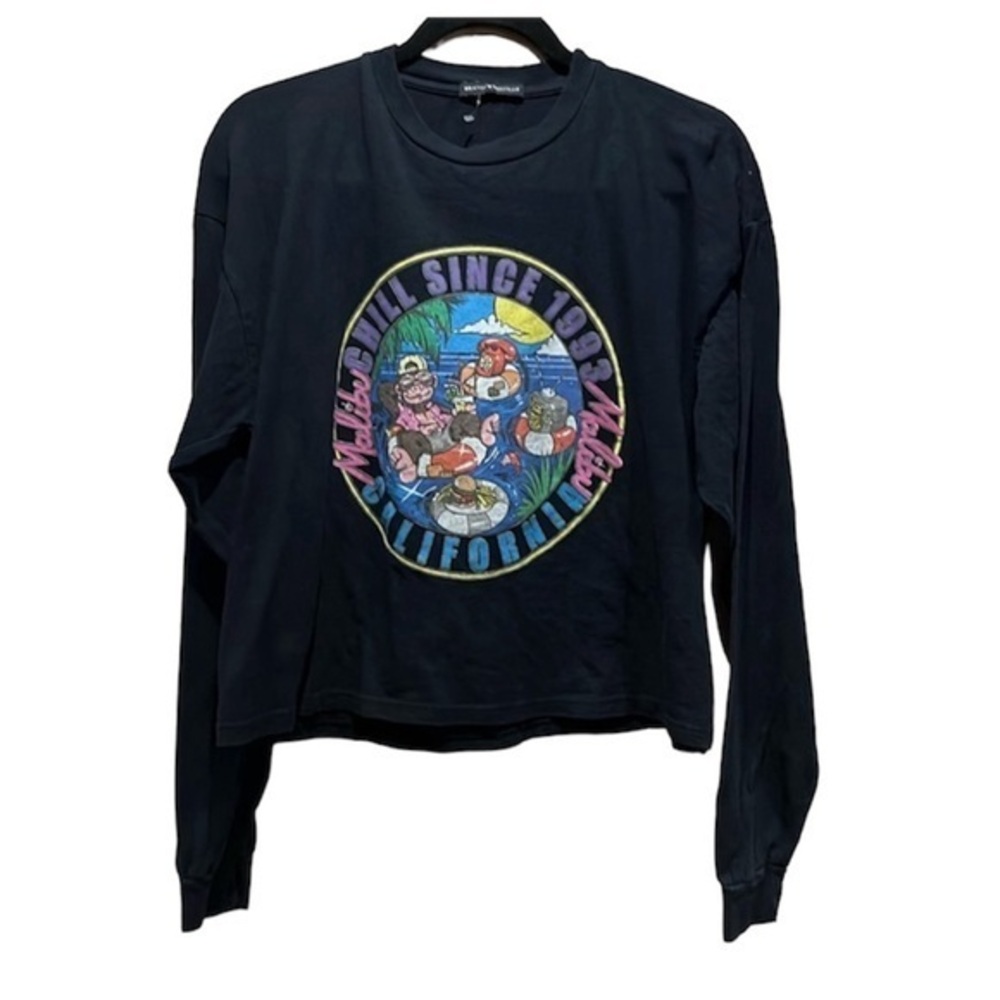 Brandy Melville Navy Blue Malibu California Retro look Long Sleeve T Shirt